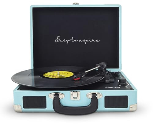 PRIXTON Giradischi in Vinile Vintage VC400, Lettore e convertitore di vinile tramite Bluetooth e USB, 2 altoparlanti incorporati, Colore Azzurro