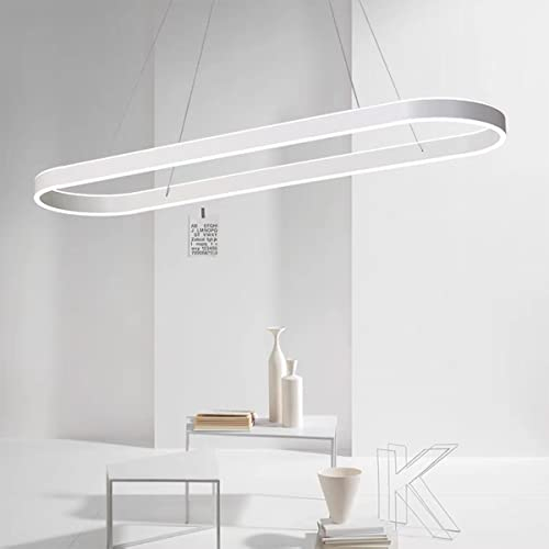 Modern LED Pendelleuchte Esstisch Hängelampe Licht Höhenverstellbar Bürolampe Küchenlampe Wohnzimmerlampe dimmbar mit Fernbedienung Wohnzimmer Esszimmer Dekor Hängeleuchte (Weiß, L120cm 108W)