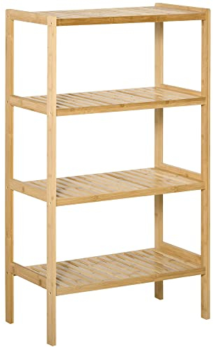 HOMCOM Estantería de Bambú de 4 Niveles Estantería de Pie Moderno Estante de Almacenamiento para Baño Cocina Salón Dormitorio Antivuelco 62x33x112 cm Natural