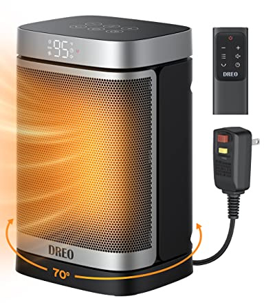 DREO Space Heater for Bathroom and Indoor, Portable Heater, 1500W Safe and Quiet PTC Ceramic Heater, 41-95°F Digital Thermostat, 70°Oscillating, Remote, ALCI Safety Plug, 12h Timer, 5 Modes