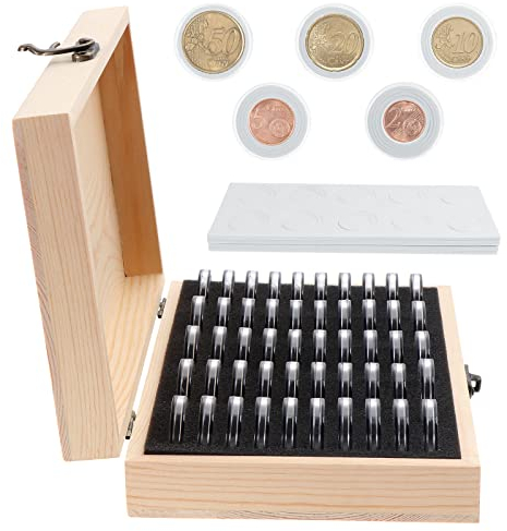 Fippy Rangements pour Pièces de Monnaie, Boite Pieces de Monnaie Collection Comprend 50 Capsules de Pièces de Monnaie pour Collection de Pièces 18mm 21mm 25mm 27mm 30mm