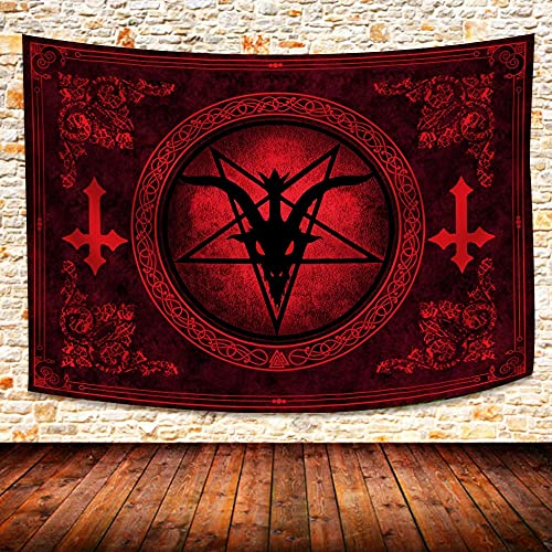 291 Wandteppiche Ziegenkopf Pentagramm Gotischer Pentagramm Altar Teufel Dämon Satanischer Dämonischer Schädel Wandteppich Langlebig Kunst Wandteppich Deko Wandbehang Für Deko Hausdeko 130X150cm