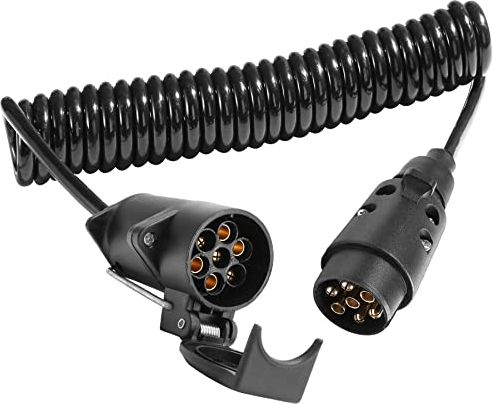 AGRISHOP Rallonge Cable Remorque 7 Broches 12v 2.4m, Faisceau Spirale Câble Adaptateur Remorque Précâblé mit Prise 7broche Male a Femelle, Câble Extension Remorque Adaptateur Convertisseur 7-7 Broches