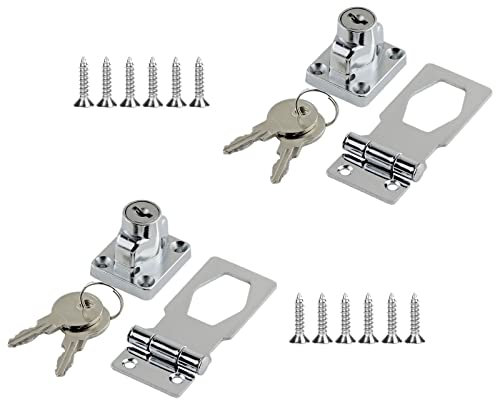 2 Sets Bedroom Door Lock Hasp and Staple Metal Door Latch Locks Degrees 4 Keyed Metal Door Lock Padlocks for Sheds Bedroom Gate Window Cabinets Boxes Furniture