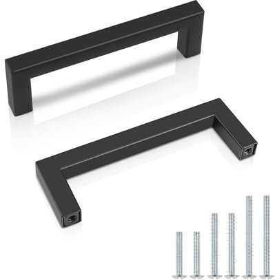 PinLin 15 Pack Matte Black Kitchen Door Handles Square Handles for Cupboards and Drawers Stainless Steel,Cupboard Door Handles 96mm Hole Centre