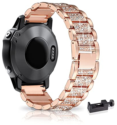 22MM Metall Armband Kompatibel mit Garmin Fenix 5/Fenix 5 Plus/Fenix 6/Fenix 6 Pro/Fenix 7/Forerunner 935/945 Armband, Frauen Strass Glitzer Verstellbare Edelstahl Ersatzbänder Armband (A)