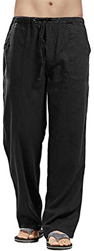 Sommerhose Herren Leicht Baumwolle Leinenhose Herren Lang Slim Fit Plissee Hose Herren Freizeithose Zu Hause Kuschelig Atmungsaktiv Leinenhosen Herren Weite Bein Sommerhosen Herren Stoffhose