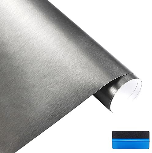 NewL Satin Brushed stainless steel Metallic Vinyl Wrap Film Matte Chrome Car Wrapping Foil Sticker Sheet For Car Laptop Furniture (Grey, 50cm x 150cm)