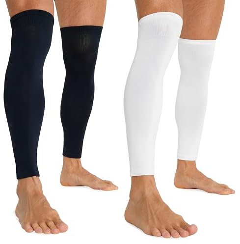 CityComfort Football Sock Sleeves for Men and Teenagers - Leg Warmers Shin Guard Sleeves - One Size for Football and Sports (White/Navy, 2 Pack)
