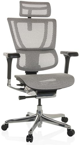 hjh OFFICE Bürostuhl ergonomisch ERGOHUMAN Slim GEN2 Originales Design, 24h Einsatz, Drehstuhl mit Flexibler Lordosenstütze, Netz Hellgrau