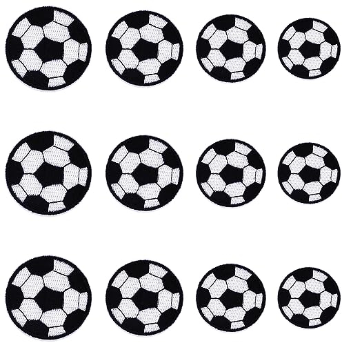 JKJF 12 Pcs Soccer Embroidery Patches Soccer Ball Iron on Patches Football Sew On Applique Badge for Clothes Backpack Shoes Jacket Jeans Hat - 4 Sizes