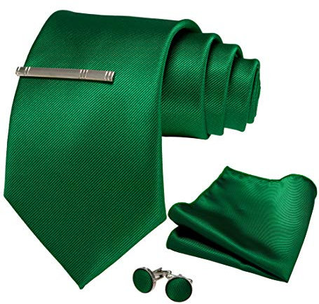 JEMYGINS - Corbata extra larga de 9 cm de ancho con bolsa y pinza para corbata, ideal para bodas y fiestas, verde