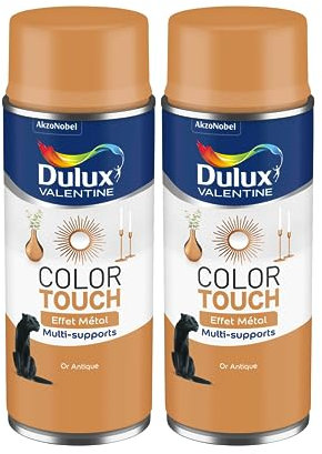 Dulux Valentine Peinture Intérieure et Extérieure Aérosol Color Touch - Effet Métal Or Antique 400 ml - Lot de 2