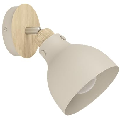 EGLO Wandlampe Arrecife, Wandleuchte für innen mit schwenkbarem Spot, Wandspot aus Holz in Natur und Metall in Sandfarben, Wand Lampe für Wohnzimmer und Flur, E27 Fassung