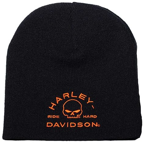 Harley-Davidson Herren Bestickte Zone Willie G Skull Acryl Beanie Mütze - Schwarz, Schwarz, Einheitsgröße