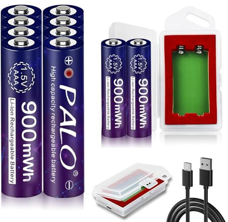 Mspalocell Batterie ricaricabili AAA Ricaricabili con caricatore Litio, 1, 5V 900mWh Batterie ricaricabili AAA con indicatore di carica, carica rapida, 1300+ cicli, 10 pezzi Batteria Sola