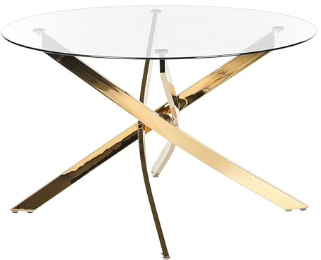 Beliani Esstisch Sicherheitsglas transparent ⌀ 120 cm rund mit Metallgestell Gold Maramo