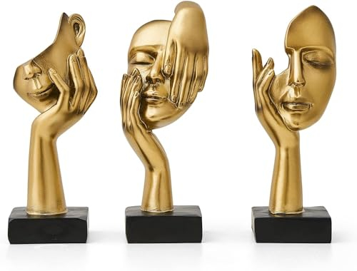 Marimor skulptur deko modern 3 Stück dekoartikel, Dekoration skulpturen für Büro, statuen deko statuen Figuren, Wohnzimmer Schlafzimmer Regal Geschenk, Statue Regal (Gold)