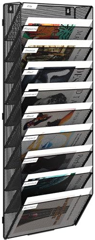 EasyPAG 10 Fächer Zusammensetzen Metall A4 Zeitschriftenhalter Wand Zeitschriften Wandhalter Aktenablage Dokumentenhalter Hängend Magazin Organizer Flyerhalter Prospektspender,Schwarz