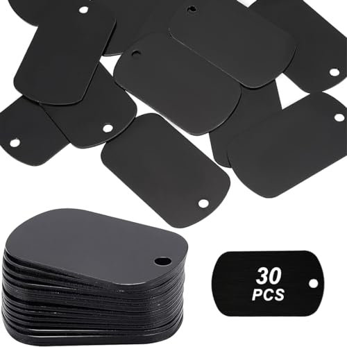 Aililong 30 Stück Aluminium Dog Tags (5x2,9cm) zum Gravieren - Schildform Erkennungsmarke zum Basteln von Schlüsselanhänger Metall - 1mm Dicke