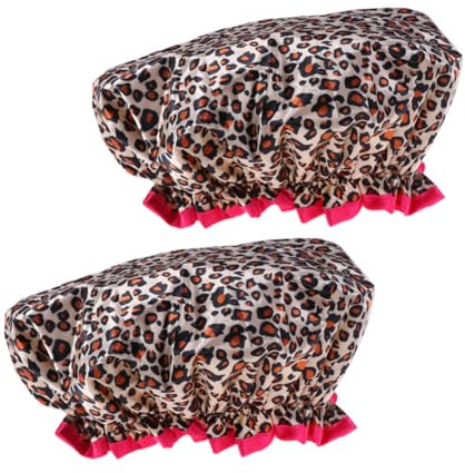 FRCOLOR Pack of 2 Shower Caps for Long Hair, Waterproof Swimming Cap, Leopard Shower Cap, Waterproof Shower Cap, Reusable Shower Caps, Reusable Swimming Cap Accessories, Leopard Print