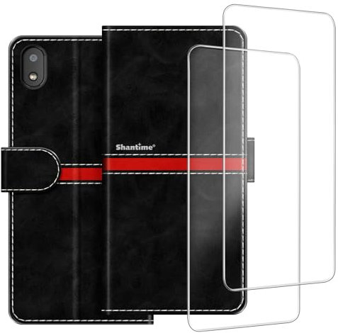 Farbblock Streifen PU Leder Wallet Hülle + 2er-Set Gehärtete Schutzglas Kompatibel mit Gigaset GS110, Schlankes Robustes Cover, Kartenfächer, Vollständiger Schutz