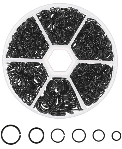 970Stück Binderinge Klein, Jump Rings Binderinge Schlüsselring Klein, Schlüsselring Schwarz Binderinge Spaltring Aufhängen an Zarten Halsketten Ohrringen Schmuckherstellung(4/5/6/7/8/10mm) (Schwarz)
