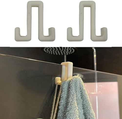HowseHold Shower Glass Towel Hooks [Pack of 2] for Glass Shower Doors and Screens (2)