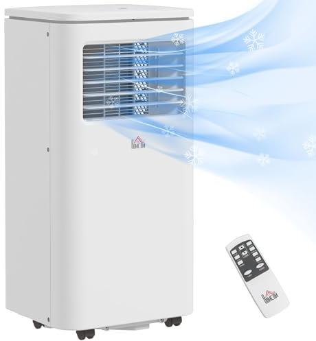 HOMCOM Aire Acondicionado Portátil 9000 BTU 960 W Refrigerador Ventilador Deshumidificador 20 L/día Silencio con Pantalla LED Control Remoto Temporizador para 12-20 m² 30x34x69,4 cm Blanco