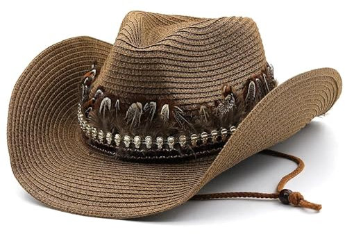 Sonnenhut Strohhut Hut Cowboy Strand Hut Sommer Strohhüte Für Männer Türkis Solid Band Sonnenschutz Freizeit Frauen Hut 56-58Cm Kaffee