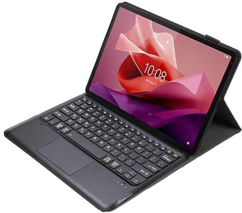 Bueuwe Funda con teclado para Lenovo Tab P12 de 12,7 pulgadas 2023, QWERTZ alemán, teclado de 7 colores con retroiluminación y trackpad, parte trasera de TPU suave