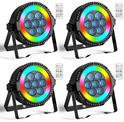 DELIBANG 4er Pack LED Strahler,RGBW Bühnenlicht Partylicht 4-in-1 LED Par DMX512 mit Fernbedienung für Veranstaltungen/Bühne/Hochzeitund/Party/Club Disco Show/Weihnachten Urlaub Veranstaltungen