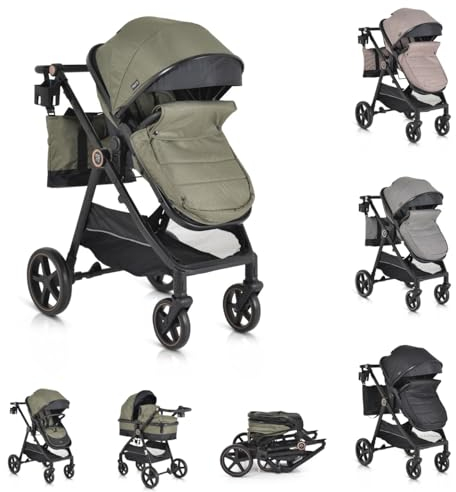 Moni Kinderwagen 2 in 1 Tokyo 22 kg umbaubar Wickeltasche Stoßdämpfer klappbar, Farbe:grün