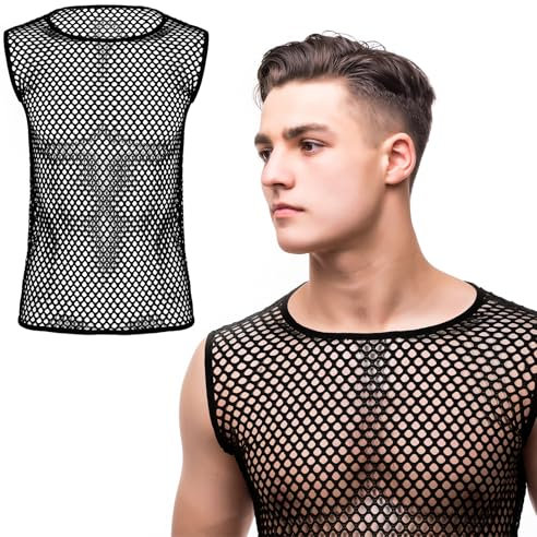 Boyiee Camiseta sin Mangas de Rejilla para Hombre Chaleco Negro Malla Ajustado de Músculo Camiseta Ejercicio Ahuecada(XL)