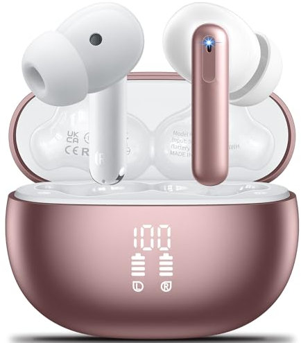 Aoslen Wireless Earbuds,Wireless Headphones Bluetooth 5.3 with HiFi Stereo Deep Bass wireless Earphones in Ear LED Display HiFi Stereo 42H Playtime Bluetooth Earbuds Touch Control rose gold