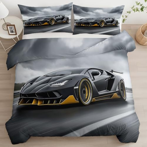 XCQHZYQ Bettwäsche 180x200 cm Sportwagen Grau, 3 Teilig Bettwäsche Extreme Sport Bettbezug Set Polyester Baumwolle Bügelfrei Bettdeckenbezug für Erwachsene Teens, mit 2 Kissenbezug 80x80 cm