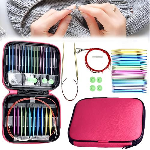 JIAMIAN Round Needle Set, Stainless Steel Silk Needle, DIY Weaving Tool, Interchangeable Round Set, Comes with Box and Accessories, Suitable for Weaving Hats, Sweaters, Scarves