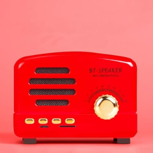 Tragbares Radio, Retro, kompatibel, Bluetooth-Lautsprecher, unterstützt TF-Karte, FM-Player, Retro-Knopf, kabelloses Laden, niedlicher Lautsprecher (rot)