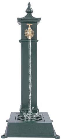 Wasserzapfsäule für Garten Standbrunnen in Antik Look Grün mit Wasserhahn und Becken 30.5 * 33 * 73cm