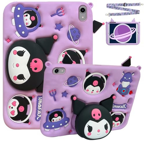A-BEAUTY Funda Niños Compatible con iPad Mini 7 A17 Pro 8.3 Pulgadas 2024, iPad Mini 6ª Generación 2021, Carcasa Antichoque Silicona con Soporte, Correa para el Hombro, Morado