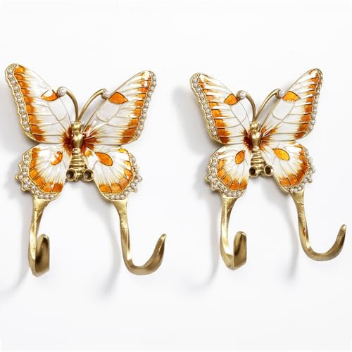 2 Pack Metal Wall Hooks with Butterfly Shape, Vintage Antique Decorative Hangers, Heavy Duty Organizer Door Hooks Wall Mounted, Ideal for Hanging Keys Coats Hats Towels Bags