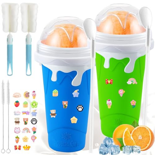 Taza de granizado, 2 vasos de 500 ml, taza para hacer granizados, taza de silicona para hacer granizados, para hacer granizados, para hacer smoothie, taza de verano con cuchara de pajita