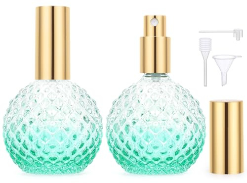 Segbeauty Vaporisateur Parfum, 2 Pièces 100ml Flacon Parfum Vide, Bouteille Spray Vide en Verre, Rechargeable et Portable, avec Entonnoir, Pompe, Pipette, Accessoire Voyage (Vert)