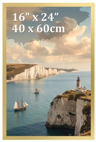Ditwis Bilderrahmen 40x60 Gold, Aluminium Fotorahmen für 60x40 cm Poster, Fotos, Kunstwerke und Puzzles, Metall Posterrahmen zum Aufhängen, Rahmen für Wohnungen, Büros und Galerien