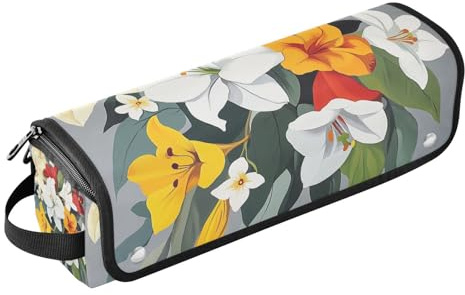 Sac de voyage pour outils de cheveux avec tapis en fer, étui de transport portable pour outils chauds, fer à friser, fers plats, volumateur de cheveux, fleurs, lys gardénia, narcisse, gris