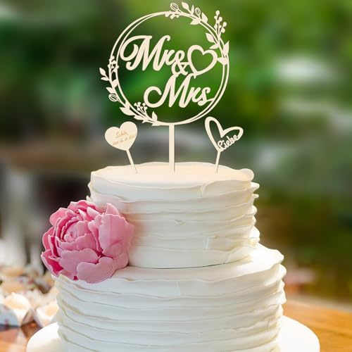 Cake Topper Hochzeit Holz, Mr & Mrs Tortendeko Liebe Kuchen Deko Tortenstecker für Hochzeiten Verlobungen Hochzeitstage Jubiläum Verlobung