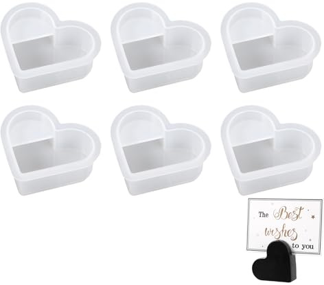 6 Stück Silikonform Herz, Silikonformen Gießformen Herz, Epoxidharz Formen – Silikonform Visitenkartenhalter, Gießform Herzform für DIY Basteln, Harz Deko & Handgemachte Geschenke
