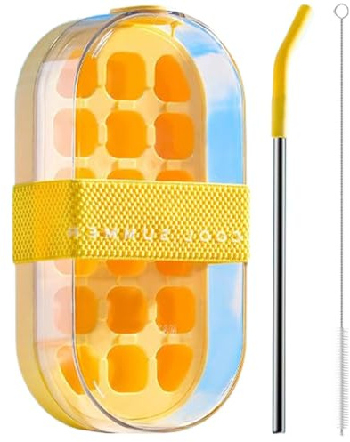 WADY Ice Cube Bottle, 2 In 1 Eiswürfel Flasche Eiswürfelbehälter Wasserflasche mit Deckel und Behälter Eiswürfelform Silikon Alle Eiswürfel ineiner Sekunde freigeben für Getränke, Kaffee