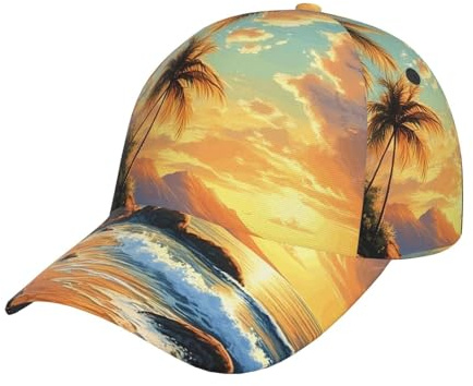 ZSUUGJ Tropical Hawaii Palm Tree Sea Beach Baseball Cap Lightweight Breathable Sports Hat for Men and Women Outdoor Sun Protection Casual Wear Running Golf Hiking Black