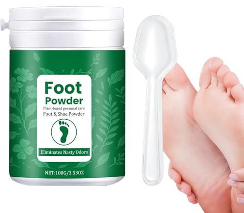 Polvo para pies de atletas, desodorante de olores para zapatos, polvo portátil de enfriamiento de pies de 100 g con cuchara para viajes, senderismo, trabajo, uso diario, clima cálido